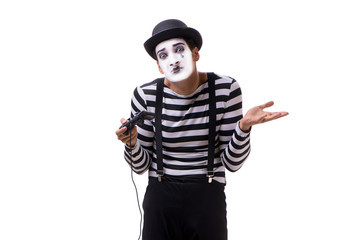 Mime with joystick isolated on white background 