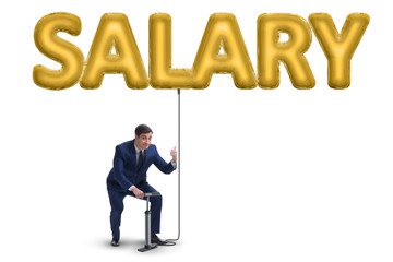 Businessman pumping salary in business concept