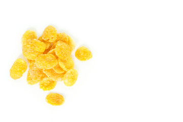 corn flakes top view on white background.