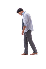 Barefooted businessman isolated on white background