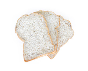 whole wheat bread top view on white background.