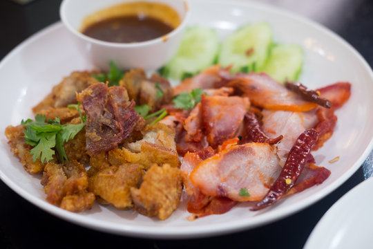 Crispy pork and grilled red pork, Thai food