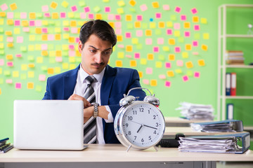Businessman with many conflicting priorities in time management 