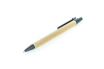 black pen on white background.