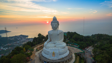 Stunning panoramic view Phuket white big Buddha landmark of Phuket island can see from distance. .Phuket Big Buddha statue is one of the island most important and revered landmarks on the island. © Narong Niemhom
