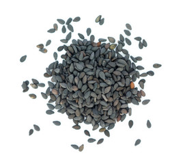 Heap of black sesame on white background.