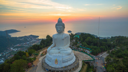 Stunning panoramic view Phuket white big Buddha landmark of Phuket island can see from distance. .Phuket Big Buddha statue is one of the island most important and revered landmarks on the island. © Narong Niemhom