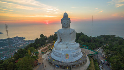 Stunning panoramic view Phuket white big Buddha landmark of Phuket island can see from distance. .Phuket Big Buddha statue is one of the island most important and revered landmarks on the island. © Narong Niemhom
