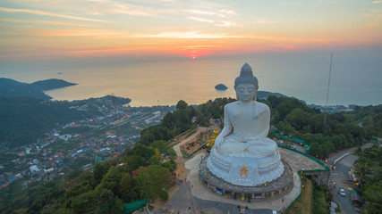 Stunning panoramic view Phuket white big Buddha landmark of Phuket island can see from distance. .Phuket Big Buddha statue is one of the island most important and revered landmarks on the island. © Narong Niemhom