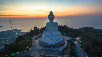 Stunning panoramic view Phuket white big Buddha landmark of Phuket island can see from distance. .Phuket Big Buddha statue is one of the island most important and revered landmarks on the island.