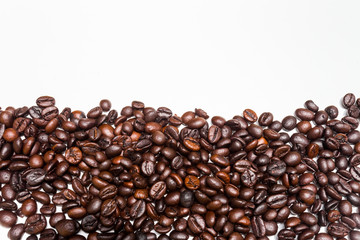 coffee beans isolated on white background, top view