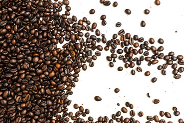 coffee beans isolated on white background, top view