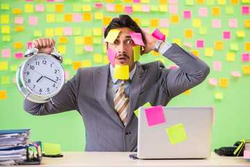 Businessman with many conflicting priorities in time management 
