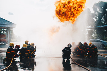 Firefighters in action ,Firefighters training