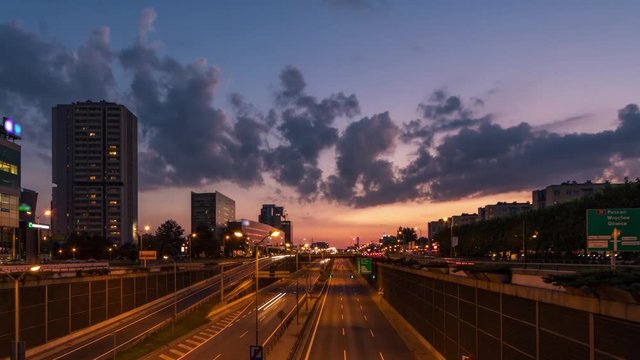 Katowice, night traffic 02 (4k time lapse)