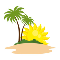 tree palms with sun scene