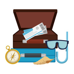 suitcase with snorkel and compass