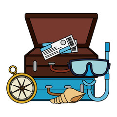 suitcase with snorkel and compass