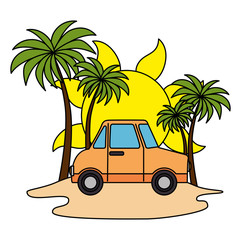 tree palms with car scene