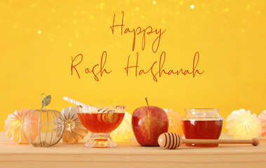 Rosh hashanah (jewish New Year holiday) concept. Traditional symbols.