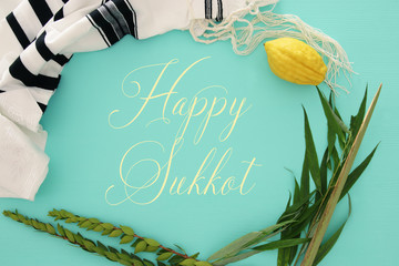 Jewish festival of Sukkot. Traditional symbols (The four species): Etrog, lulav, hadas, arava.