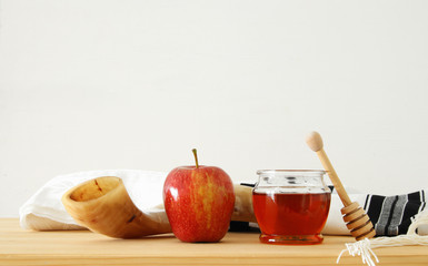 Rosh hashanah (jewish New Year holiday) concept. Traditional symbols.