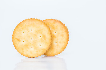 pile circle cracker on white background.