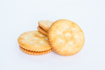 pile circle cracker on white background.