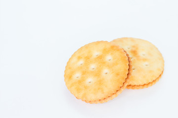 pile circle cracker on white background.