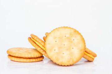 pile circle cracker on white background.