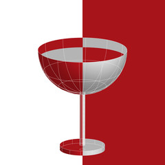 A glass of red liqueur tropical martini cocktail, 3d vector in flat cubism style.