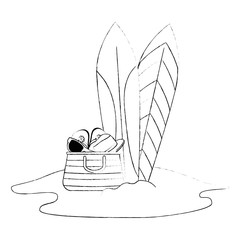 summer handbag with sandals and surfboards