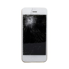Broken Smartphone and touch screen damage broken isolated on a white background.