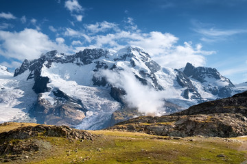 Mountain panorama in the Switzerland. Beautiful natural landscape in the mountain region.