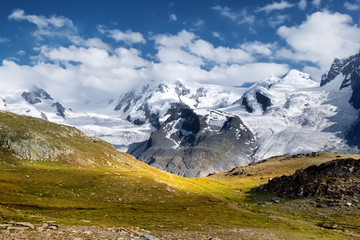 Fototapeta na wymiar Mountain panorama in the Switzerland. Beautiful natural landscape in the mountain region.