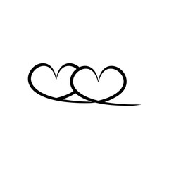 Two heart black silhouette on white background