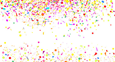 Confetti. Colored pattern with multicolored elements on white background. Texture with glitters for design. Greeting cards