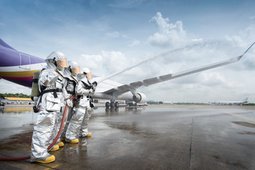 The fireman's water injection in the airport.