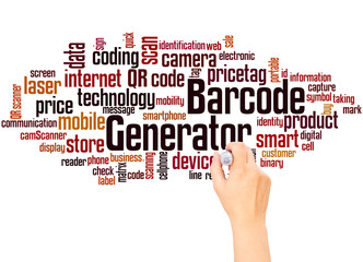 Barcode Generator ord cloud and hand writing concept