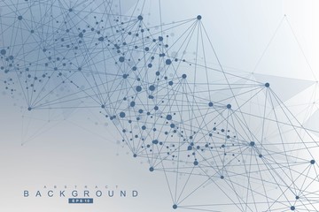 Geometric abstract background with connected line and dots. Structure molecule and communication. Scientific concept for your design. Medical, technology, science background. Vector illustration.