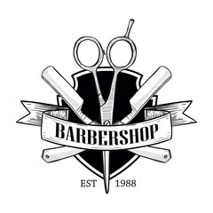 Barbershop logo with big scissors - 216480433