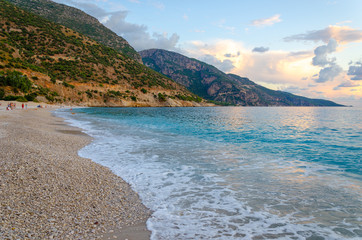 beautiful beach in popular turkish resort Oludeniz, Turkey