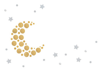 Gold and silver glitter moon paper cut on white background - isolated
