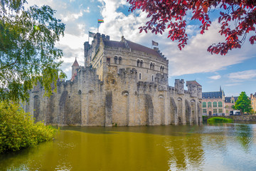Obraz premium View at the Gravensteen castle in Ghent - Belgium