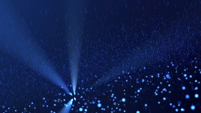 The particles of blue particles are flowing and have light fling