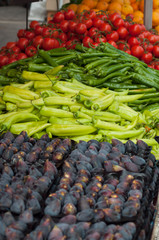 closeup of colorful fruit and vegetables at the market