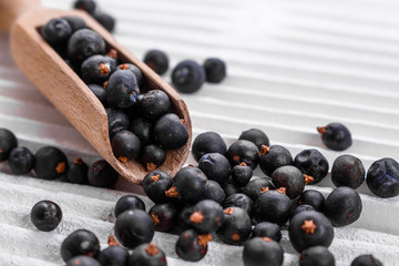 dried juniper berries on a white background