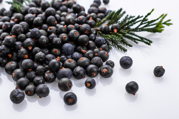 dried juniper berries on a white background