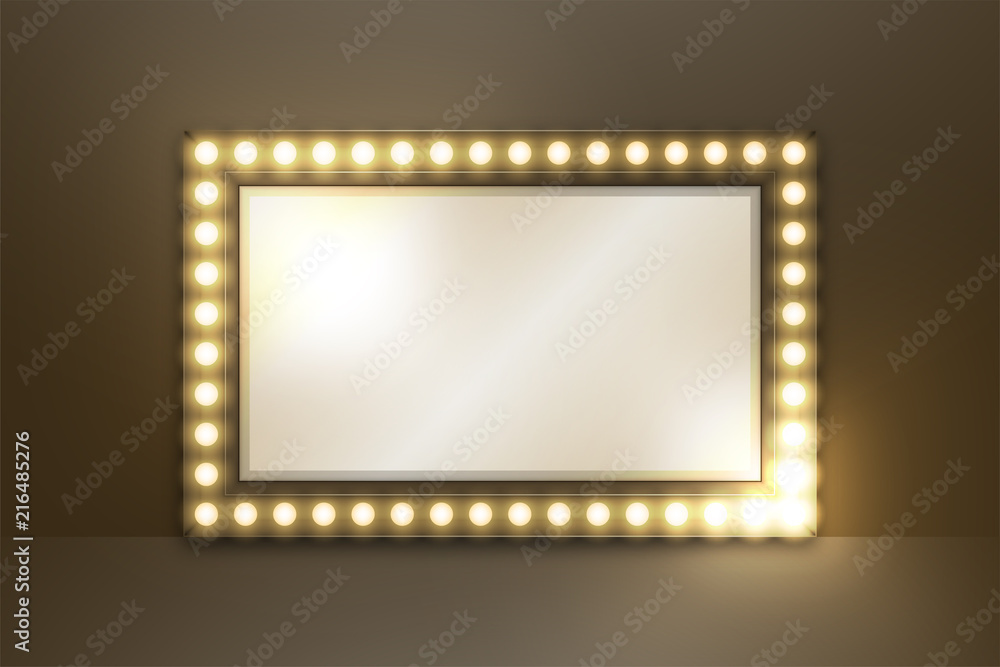 Aufkleber mirror with incandescent light bulb box frame rectangle shape set, illustration retro 3d style isola