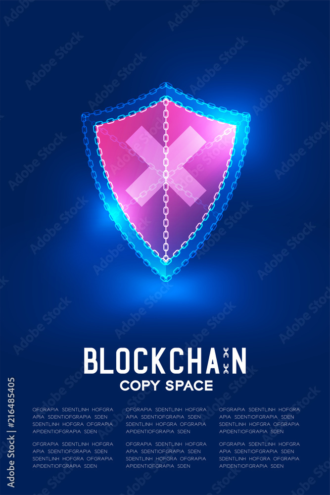 Aufkleber blockchain technology 3d isometric virtual, unsafe shield system concept design illustration isolate